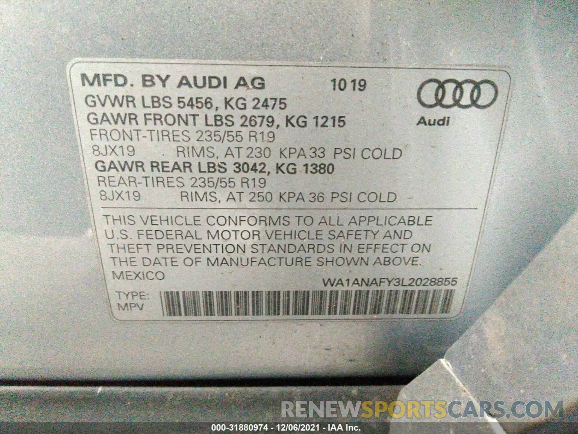 9 Photograph of a damaged car WA1ANAFY3L2028855 AUDI Q5 2020