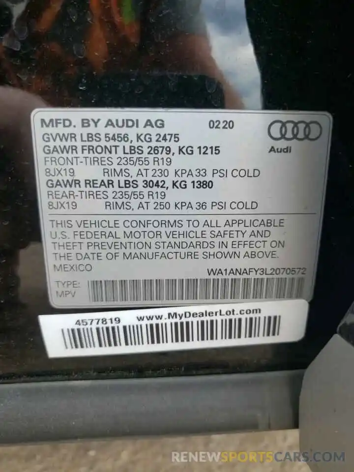 10 Photograph of a damaged car WA1ANAFY3L2070572 AUDI Q5 2020