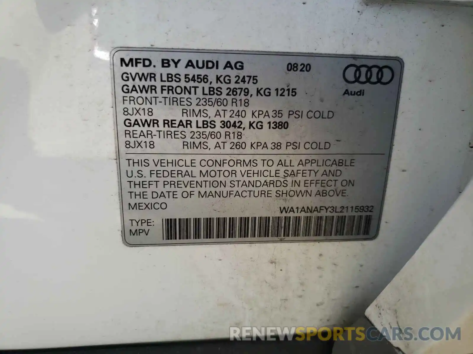 10 Photograph of a damaged car WA1ANAFY3L2115932 AUDI Q5 2020