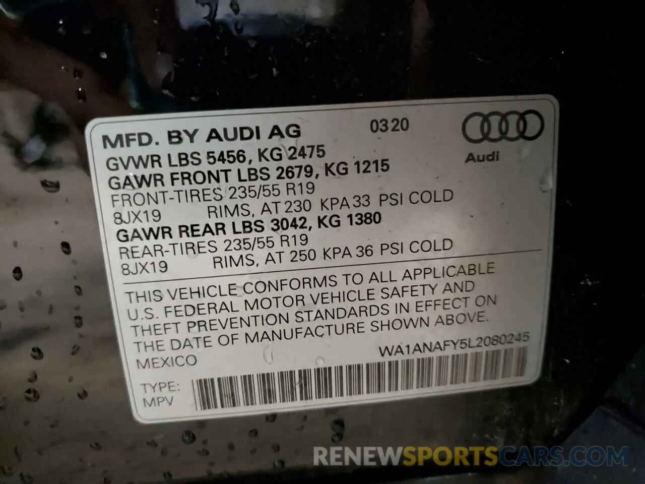 13 Photograph of a damaged car WA1ANAFY5L2080245 AUDI Q5 2020