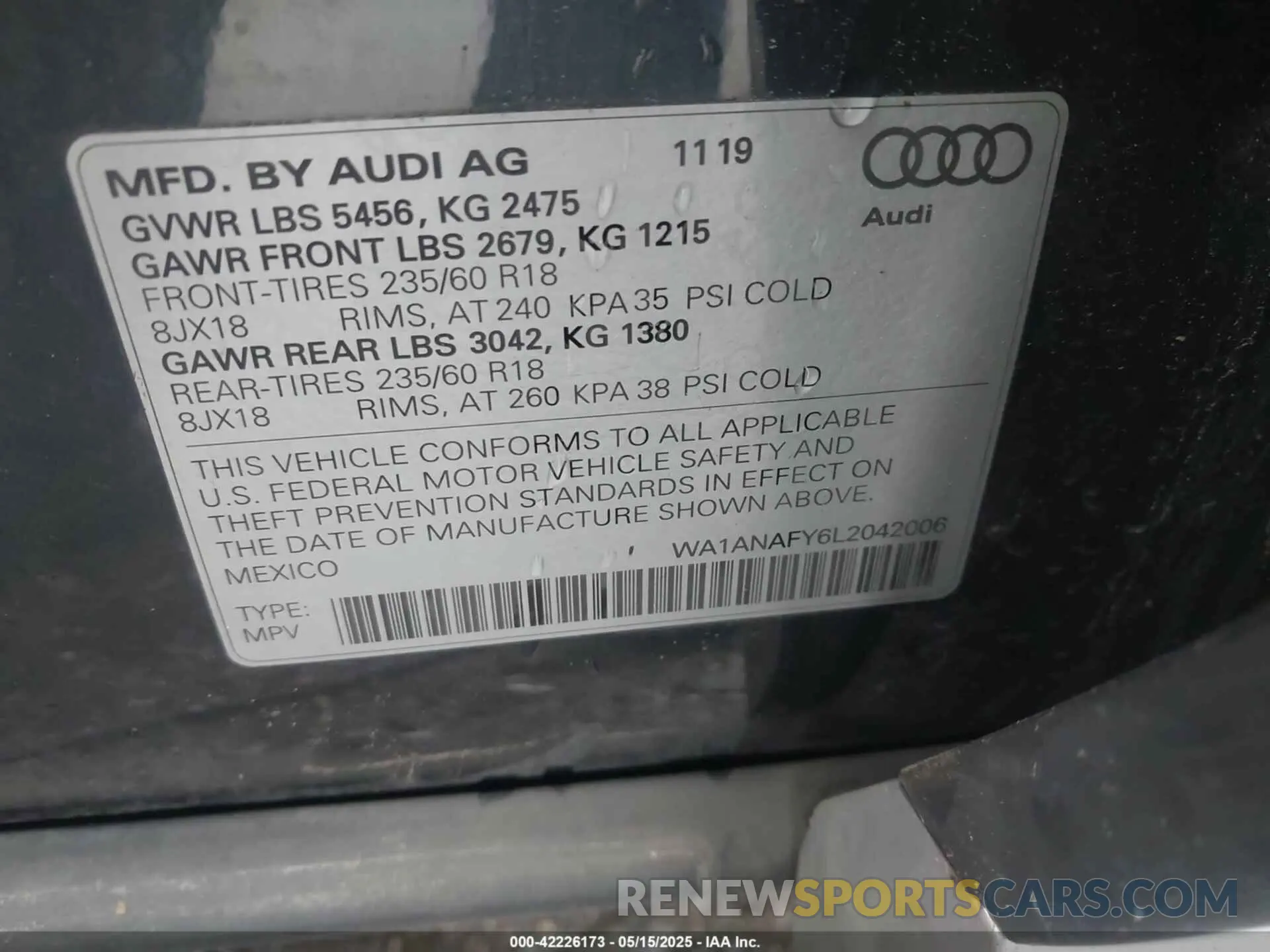 9 Photograph of a damaged car WA1ANAFY6L2042006 AUDI Q5 2020