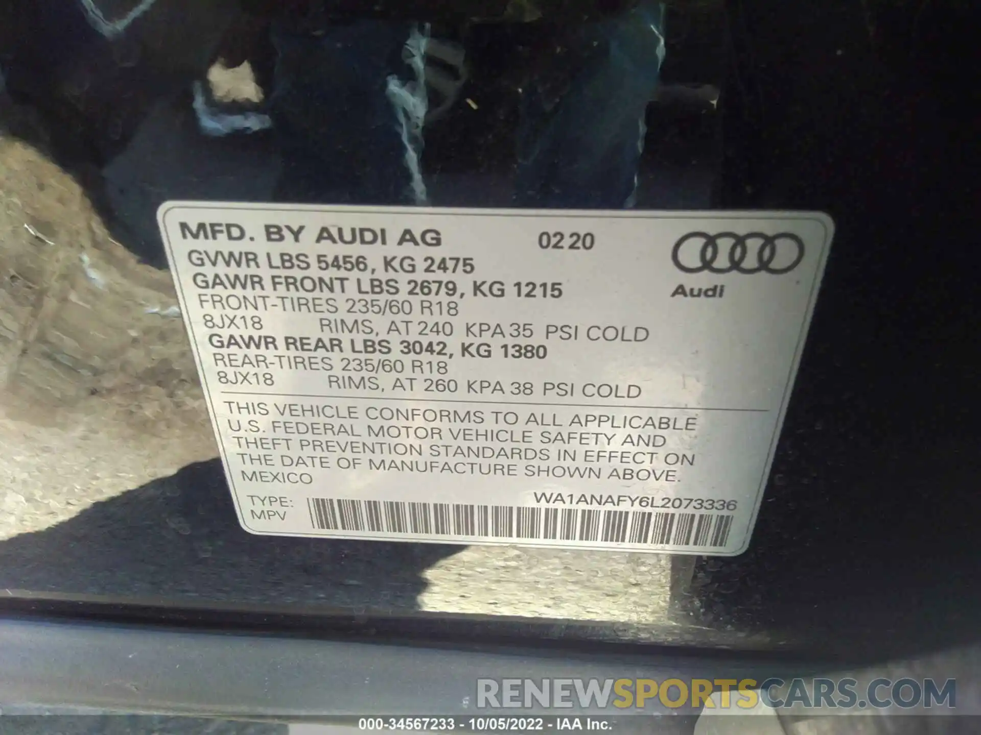 9 Photograph of a damaged car WA1ANAFY6L2073336 AUDI Q5 2020