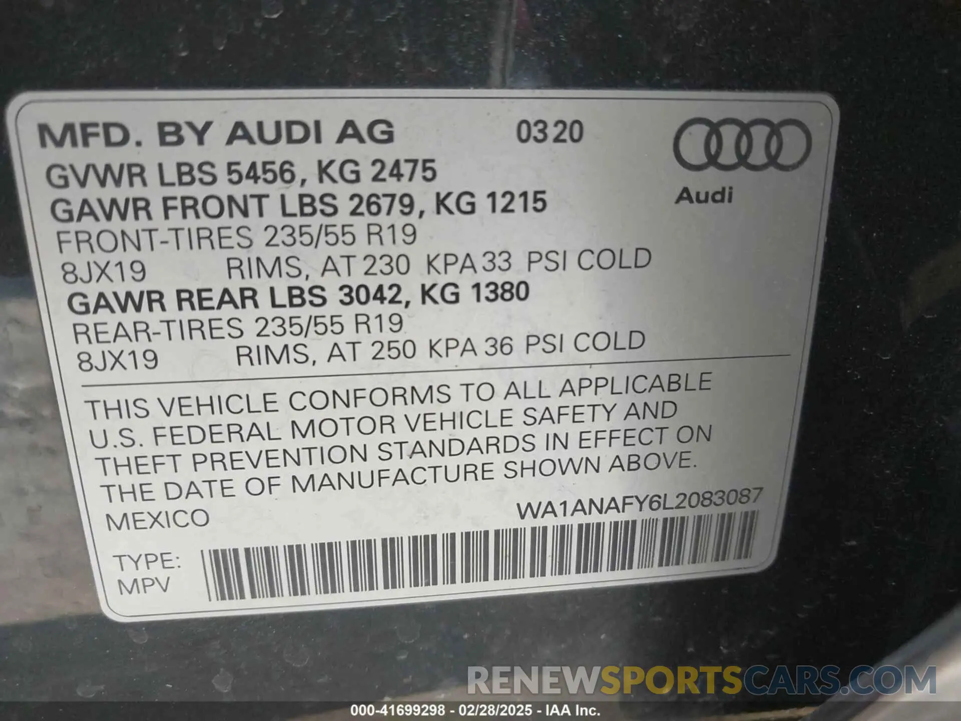 9 Photograph of a damaged car WA1ANAFY6L2083087 AUDI Q5 2020