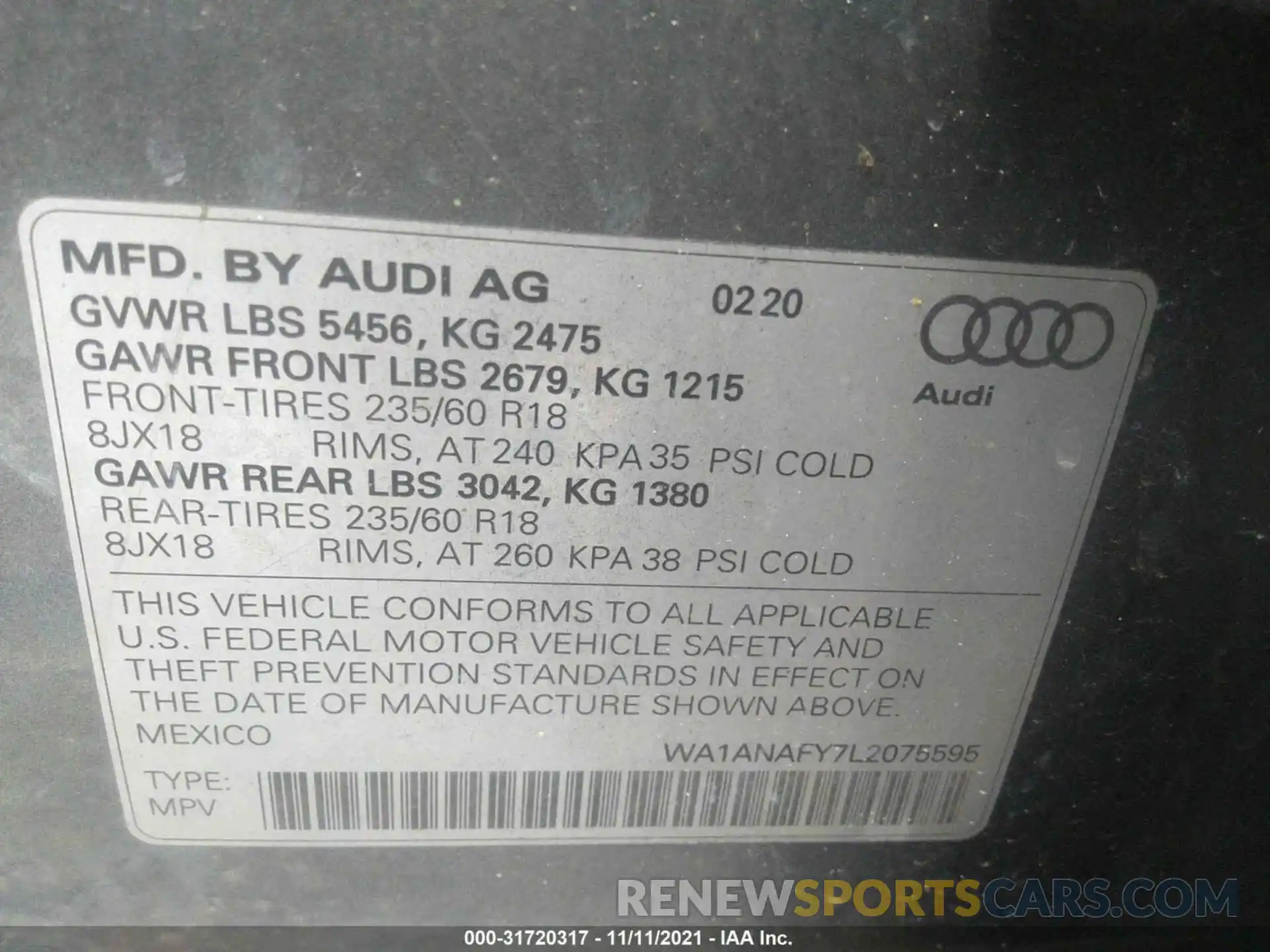 9 Photograph of a damaged car WA1ANAFY7L2075595 AUDI Q5 2020