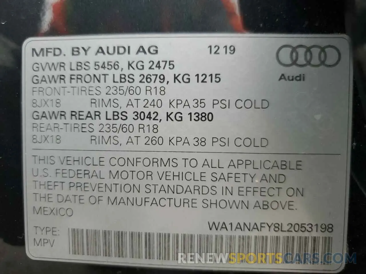 14 Photograph of a damaged car WA1ANAFY8L2053198 AUDI Q5 2020