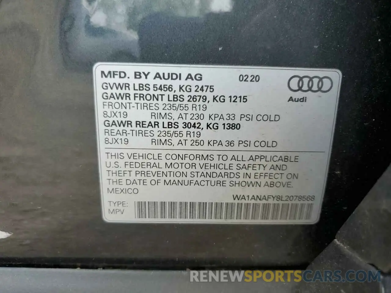 14 Photograph of a damaged car WA1ANAFY8L2078568 AUDI Q5 2020