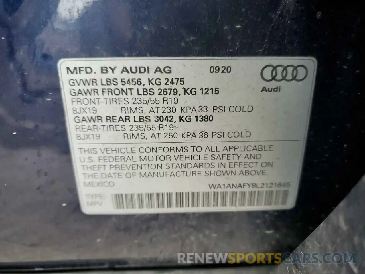 10 Photograph of a damaged car WA1ANAFY8L2121645 AUDI Q5 2020