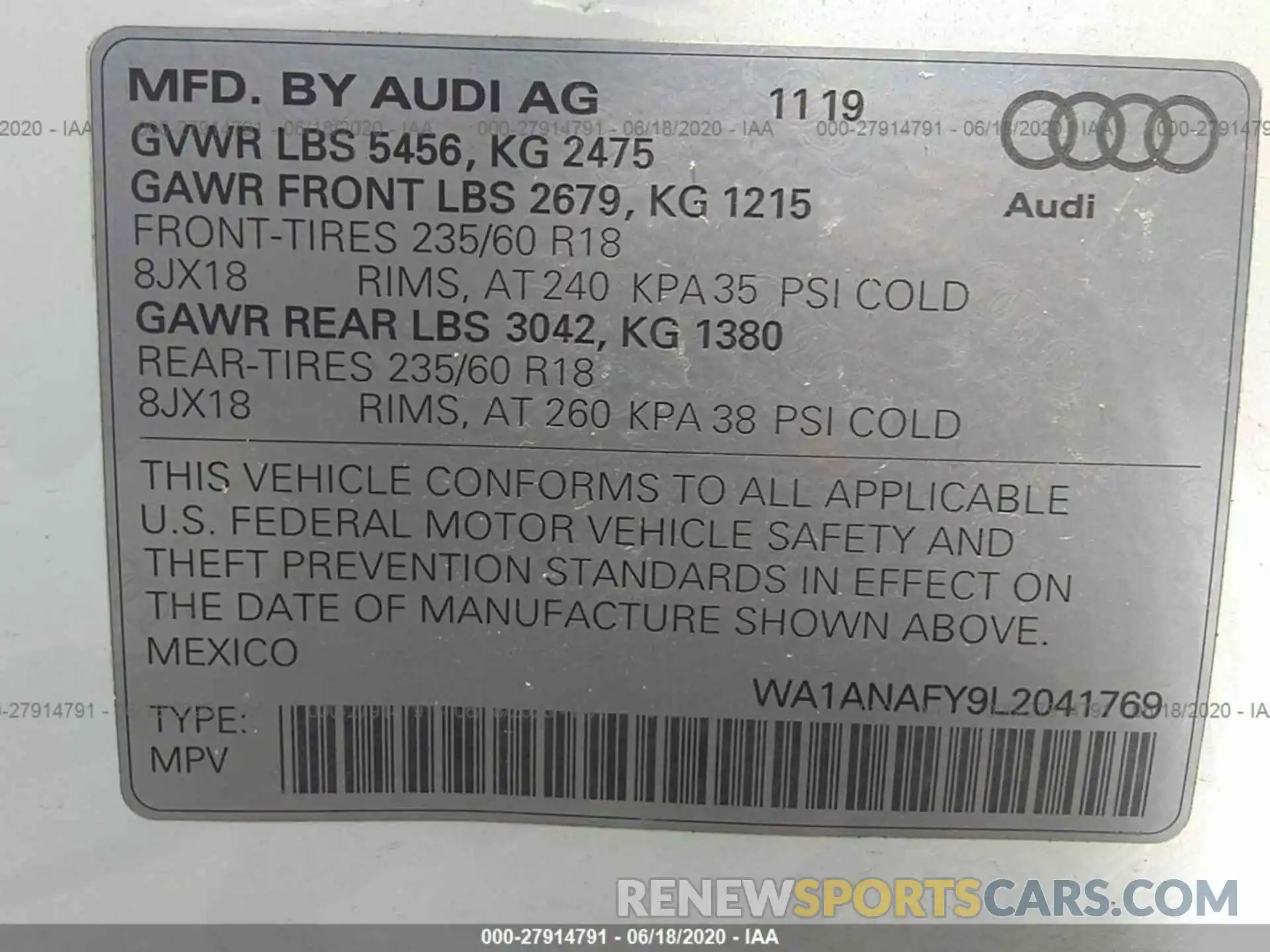 9 Photograph of a damaged car WA1ANAFY9L2041769 AUDI Q5 2020