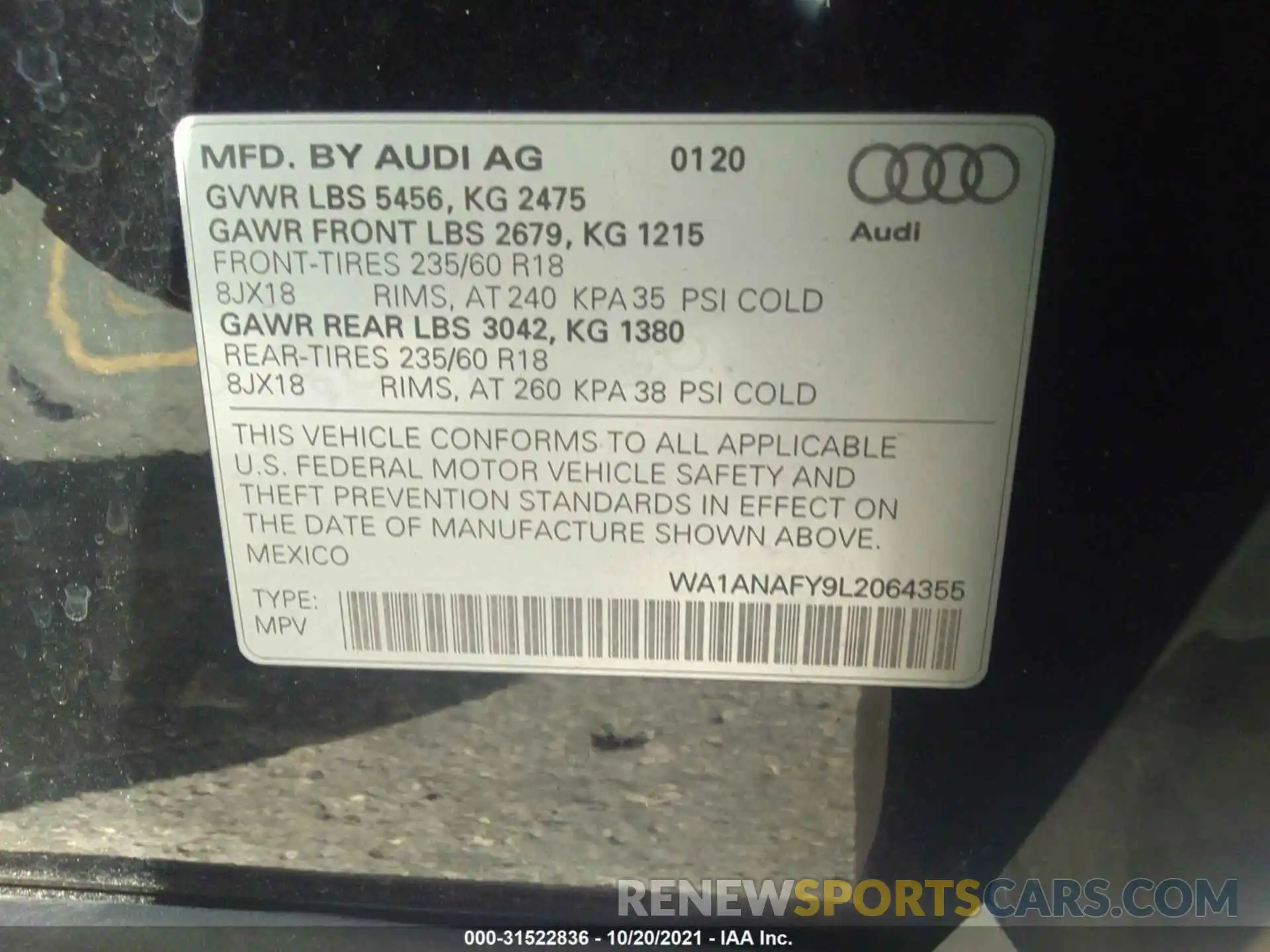 9 Photograph of a damaged car WA1ANAFY9L2064355 AUDI Q5 2020