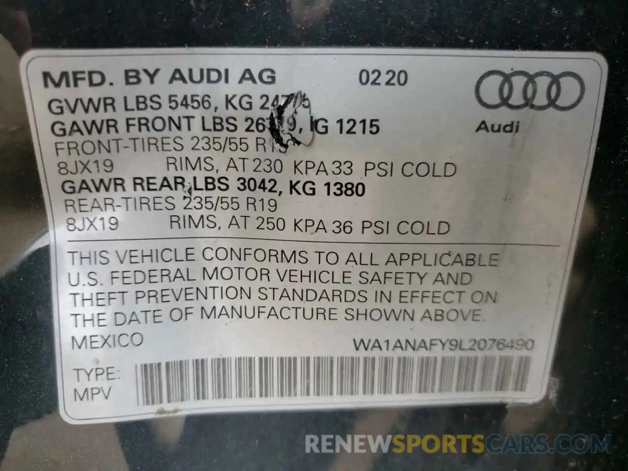 10 Photograph of a damaged car WA1ANAFY9L2076490 AUDI Q5 2020