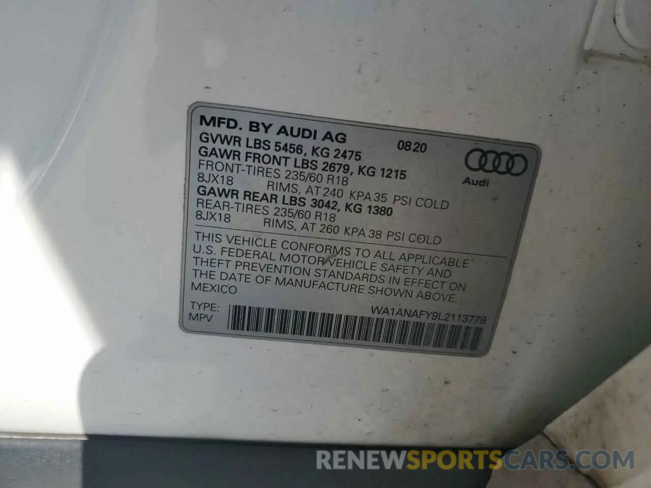 13 Photograph of a damaged car WA1ANAFY9L2113778 AUDI Q5 2020