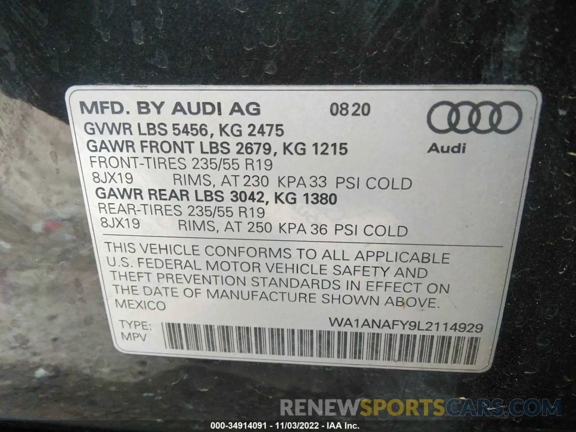 9 Photograph of a damaged car WA1ANAFY9L2114929 AUDI Q5 2020