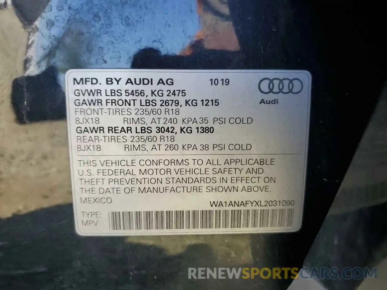 10 Photograph of a damaged car WA1ANAFYXL2031090 AUDI Q5 2020