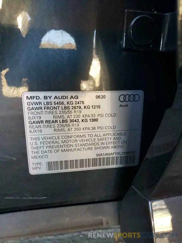 10 Photograph of a damaged car WA1ANAFYXL2088762 AUDI Q5 2020