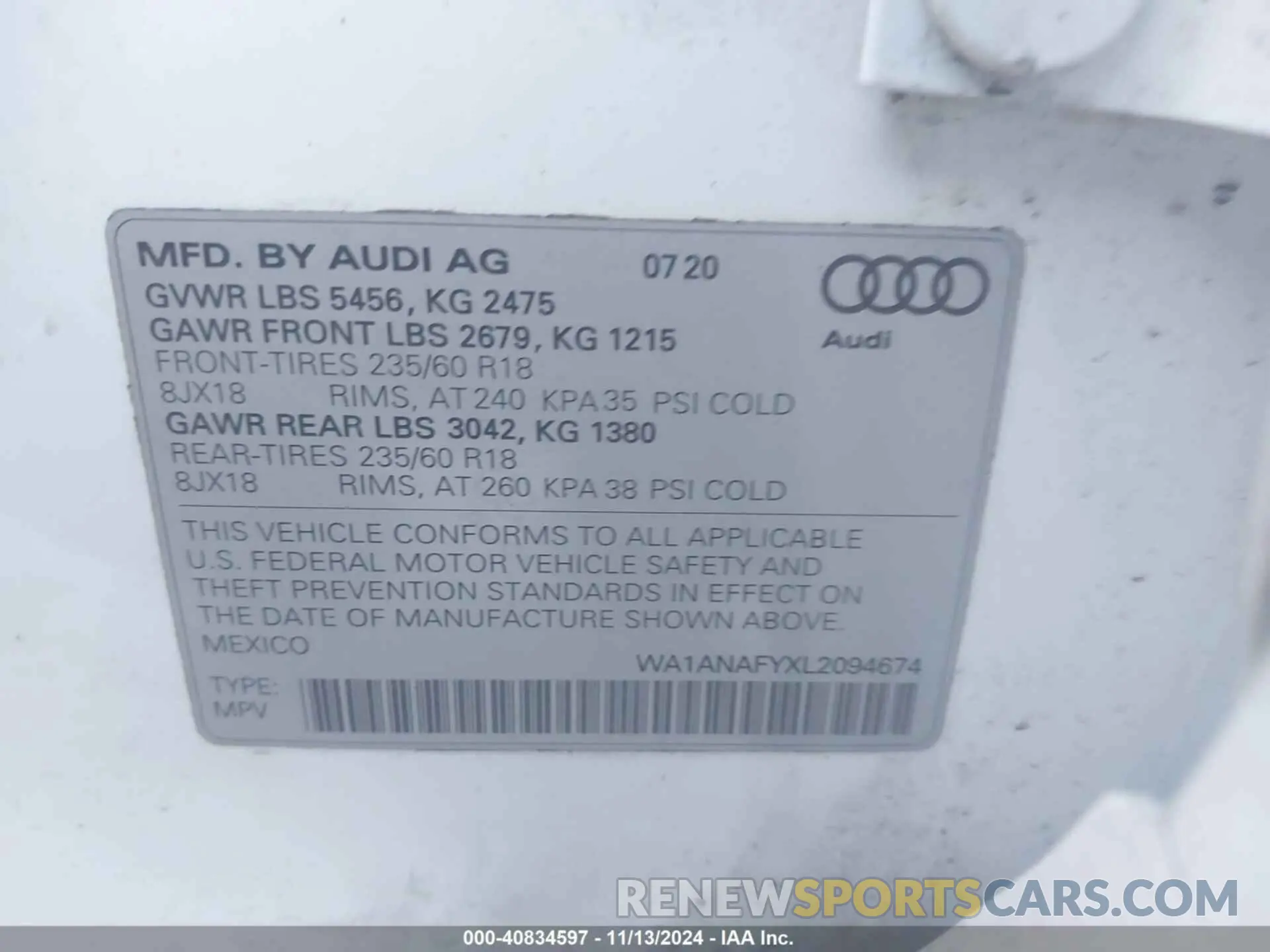 9 Photograph of a damaged car WA1ANAFYXL2094674 AUDI Q5 2020