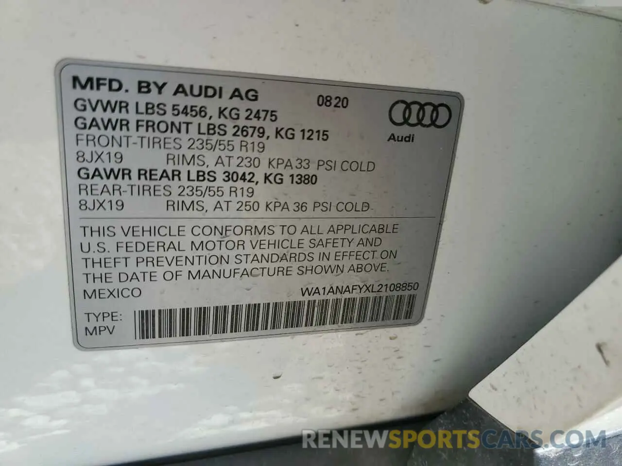 15 Photograph of a damaged car WA1ANAFYXL2108850 AUDI Q5 2020