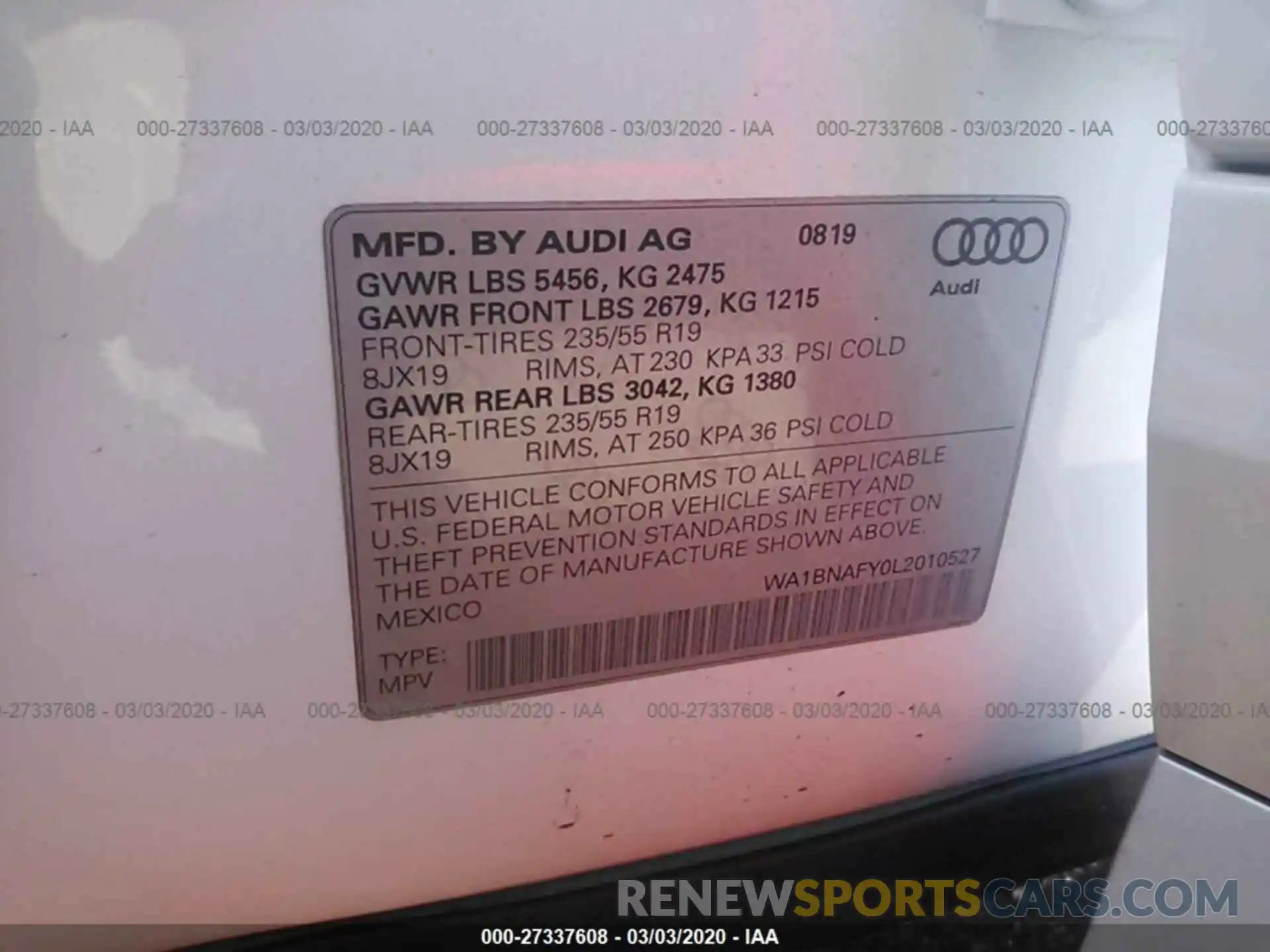 9 Photograph of a damaged car WA1BNAFY0L2010527 AUDI Q5 2020