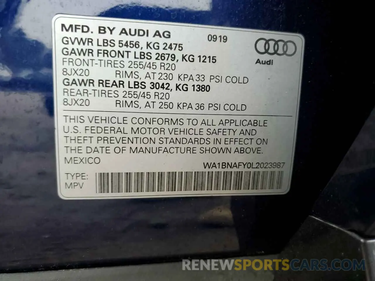 13 Photograph of a damaged car WA1BNAFY0L2023987 AUDI Q5 2020