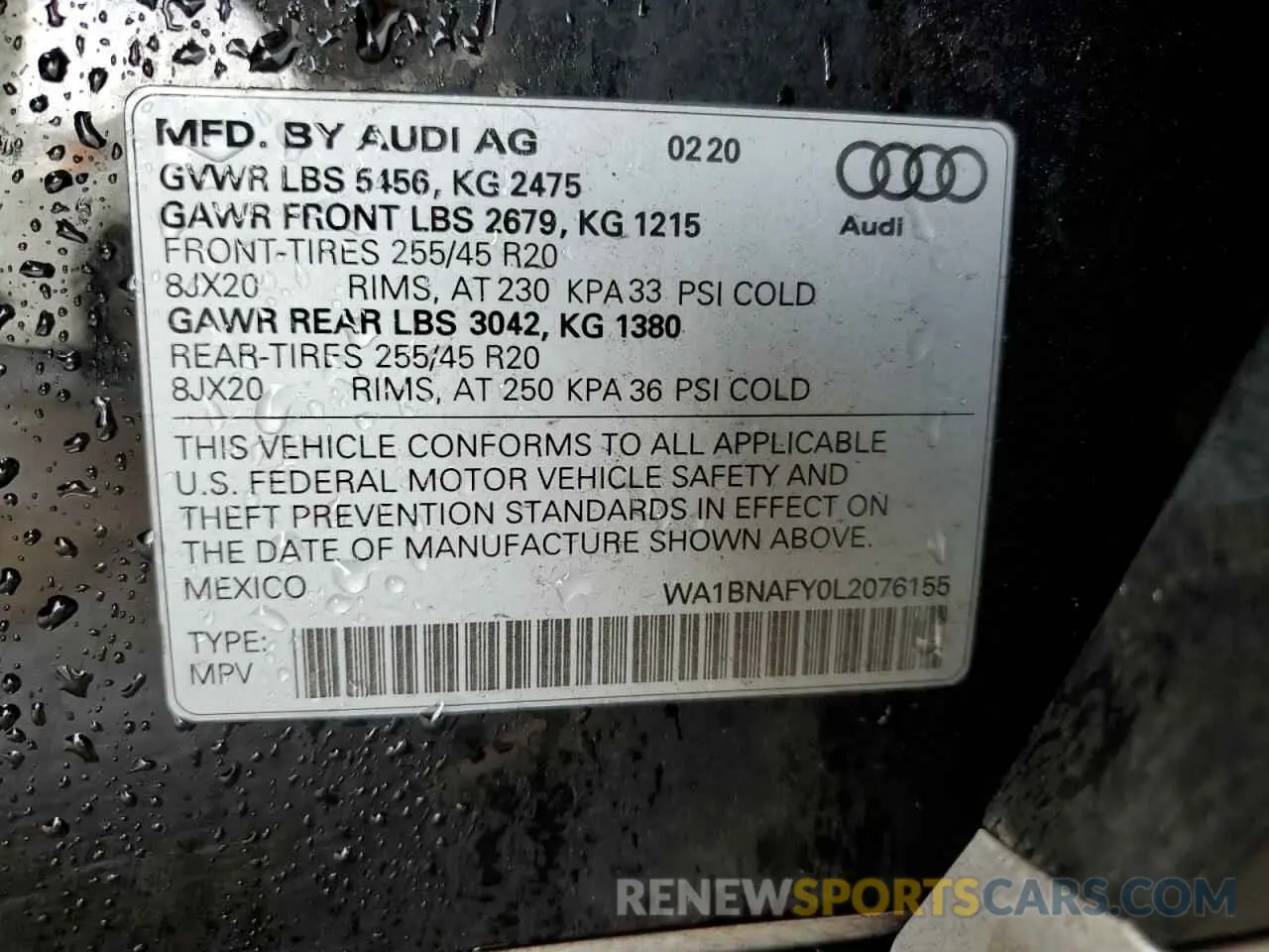 13 Photograph of a damaged car WA1BNAFY0L2076155 AUDI Q5 2020