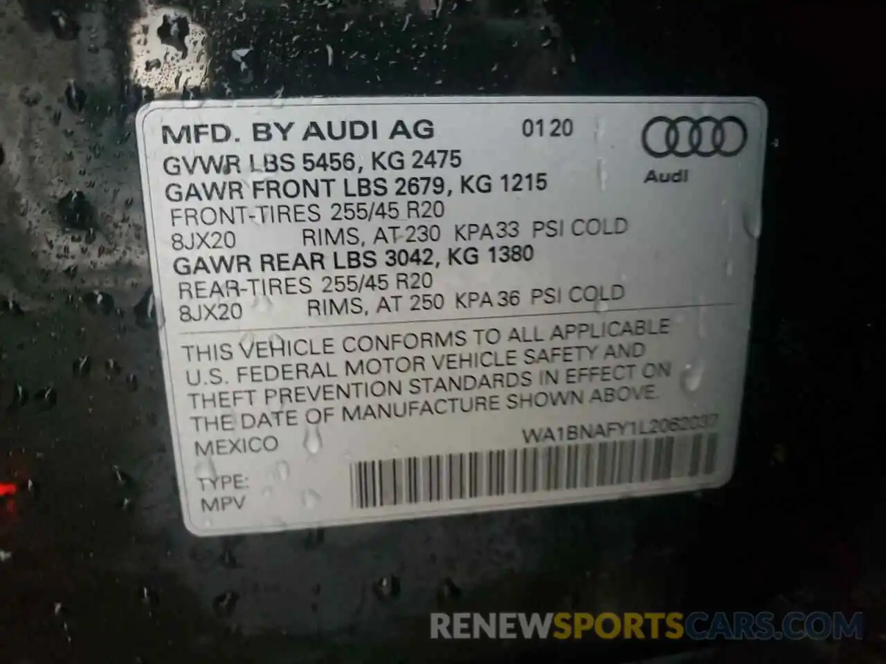 13 Photograph of a damaged car WA1BNAFY1L2062037 AUDI Q5 2020