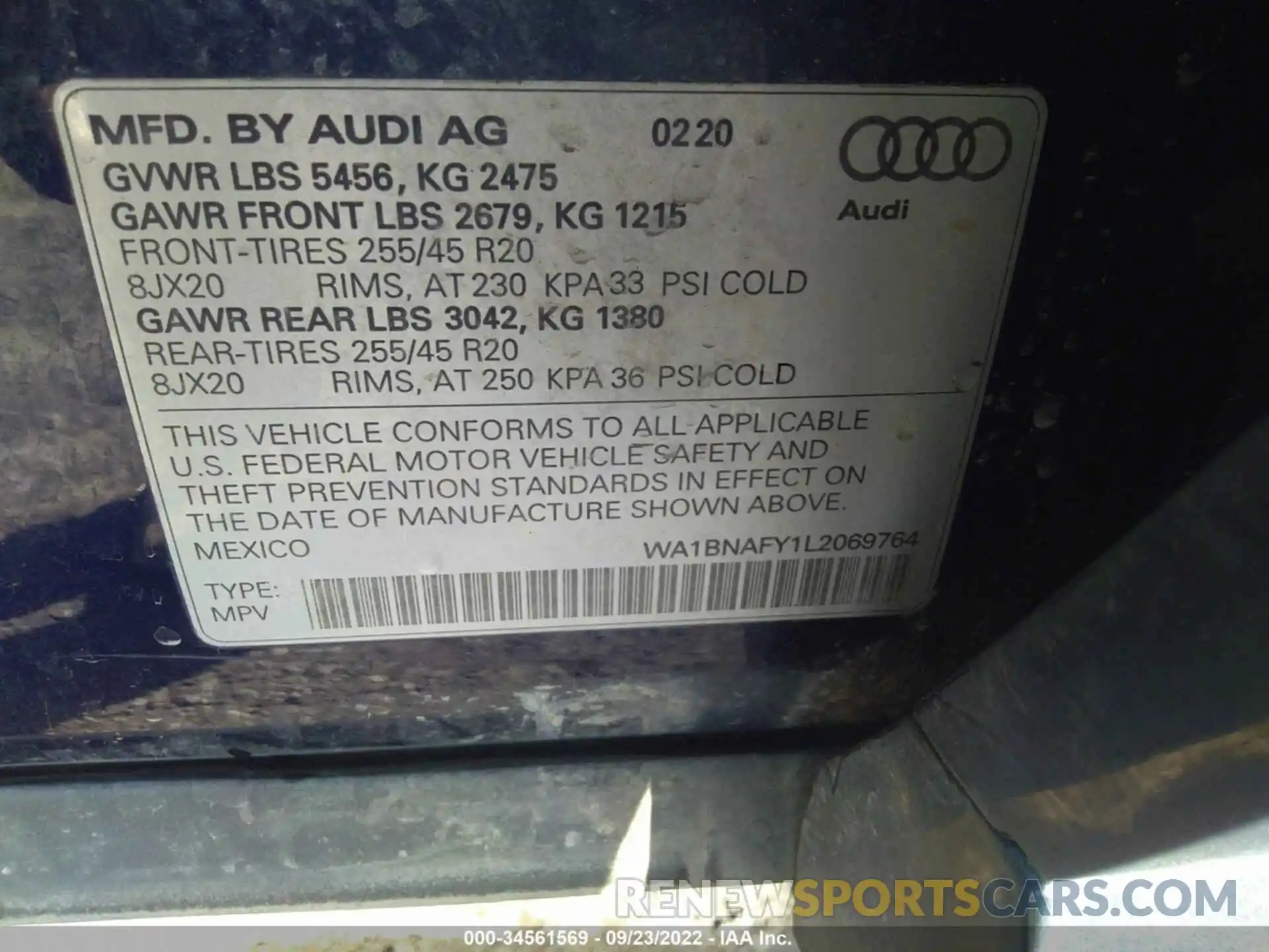 9 Photograph of a damaged car WA1BNAFY1L2069764 AUDI Q5 2020