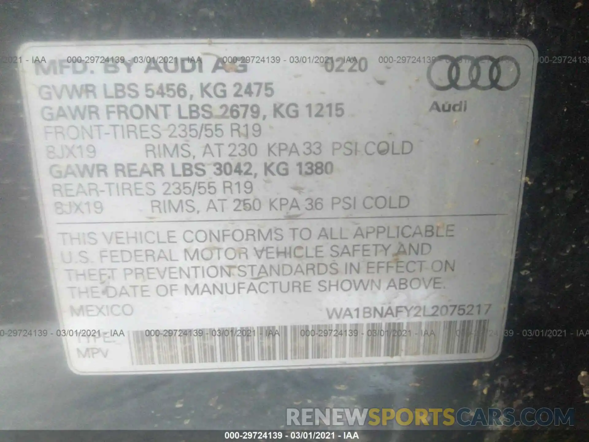 9 Photograph of a damaged car WA1BNAFY2L2075217 AUDI Q5 2020