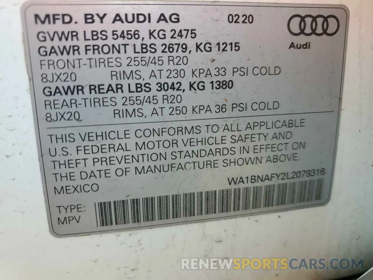 13 Photograph of a damaged car WA1BNAFY2L2079316 AUDI Q5 2020