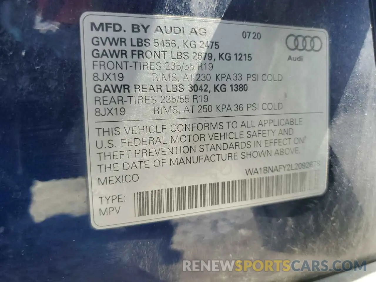 13 Photograph of a damaged car WA1BNAFY2L2092678 AUDI Q5 2020