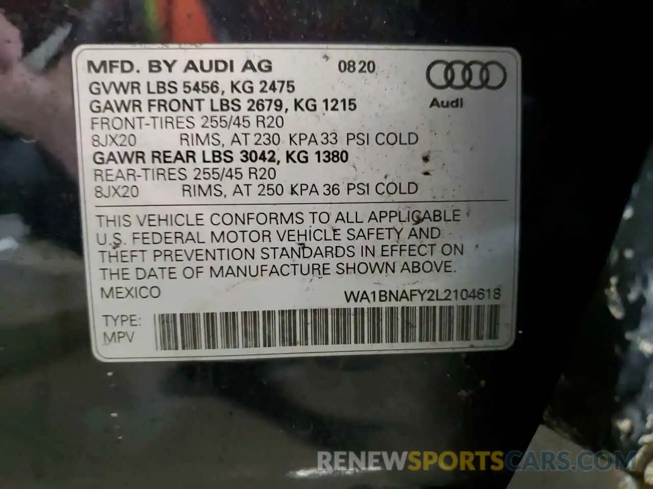 13 Photograph of a damaged car WA1BNAFY2L2104618 AUDI Q5 2020