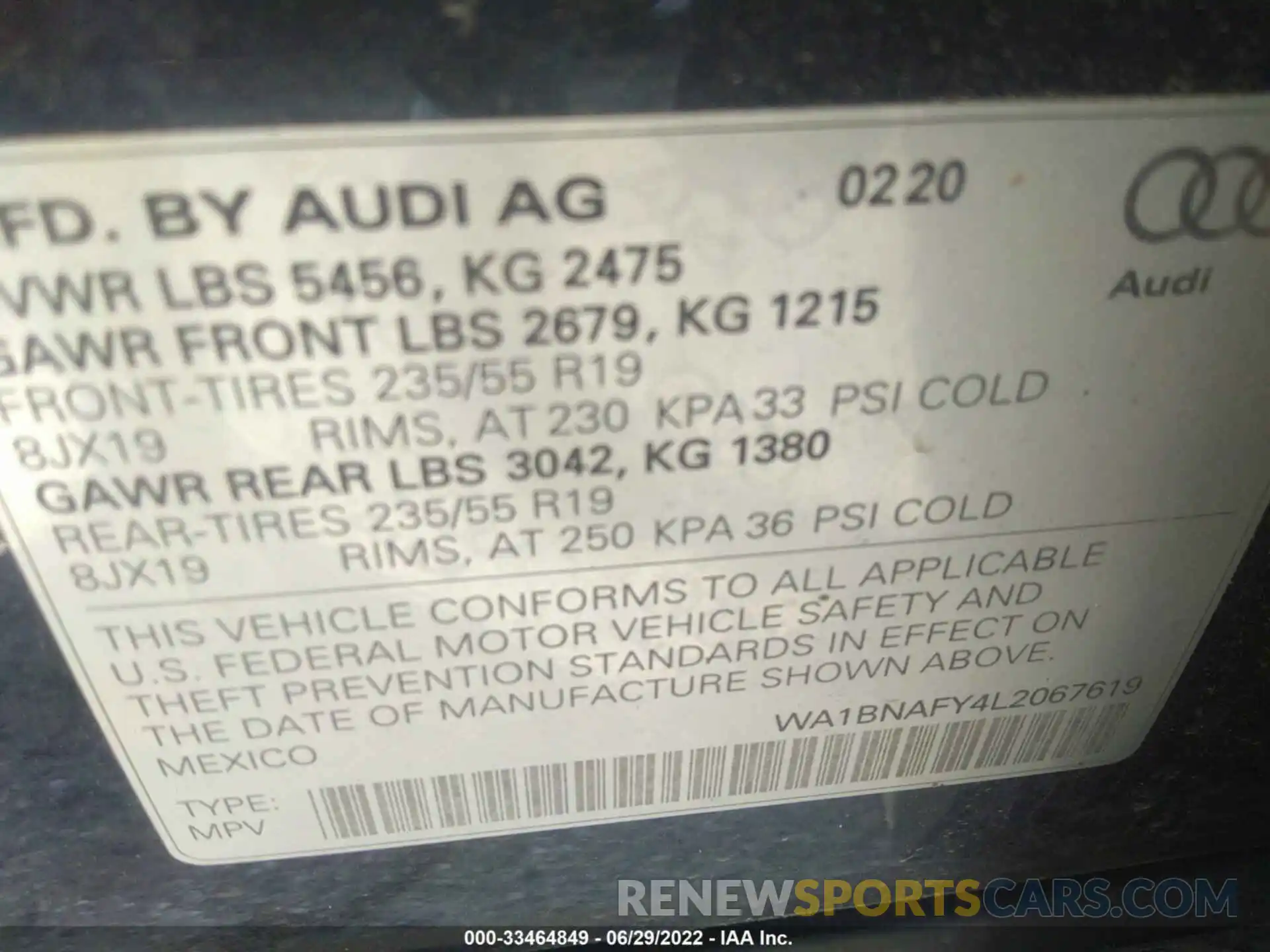 9 Photograph of a damaged car WA1BNAFY4L2067619 AUDI Q5 2020