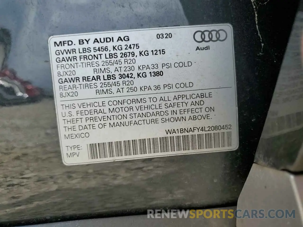 14 Photograph of a damaged car WA1BNAFY4L2080452 AUDI Q5 2020