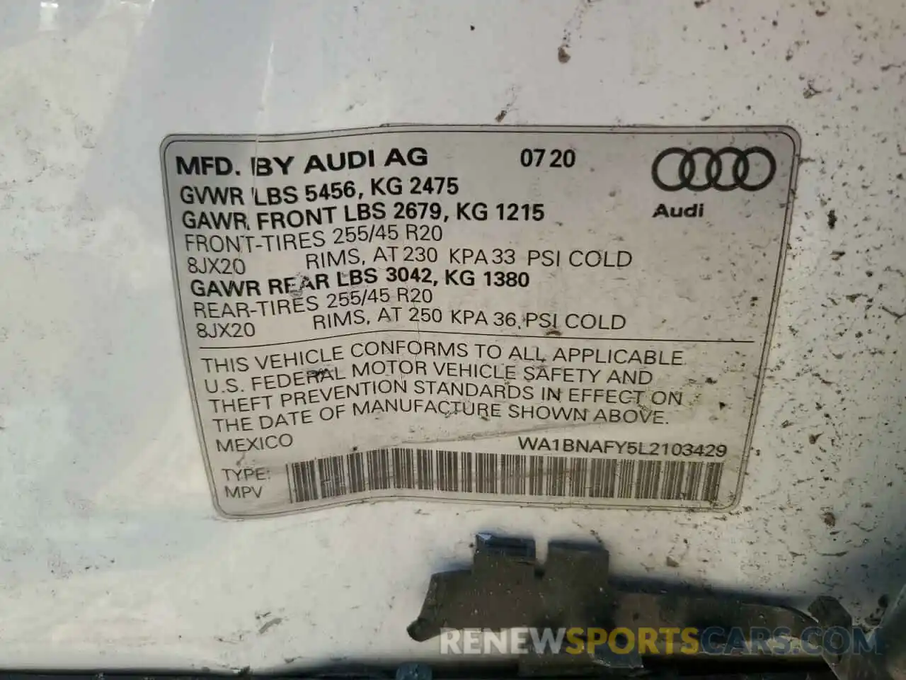 13 Photograph of a damaged car WA1BNAFY5L2103429 AUDI Q5 2020