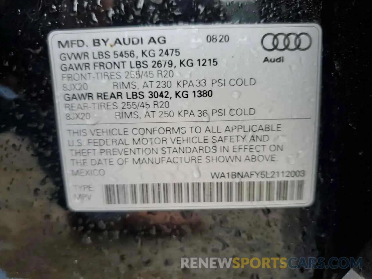 13 Photograph of a damaged car WA1BNAFY5L2112003 AUDI Q5 2020