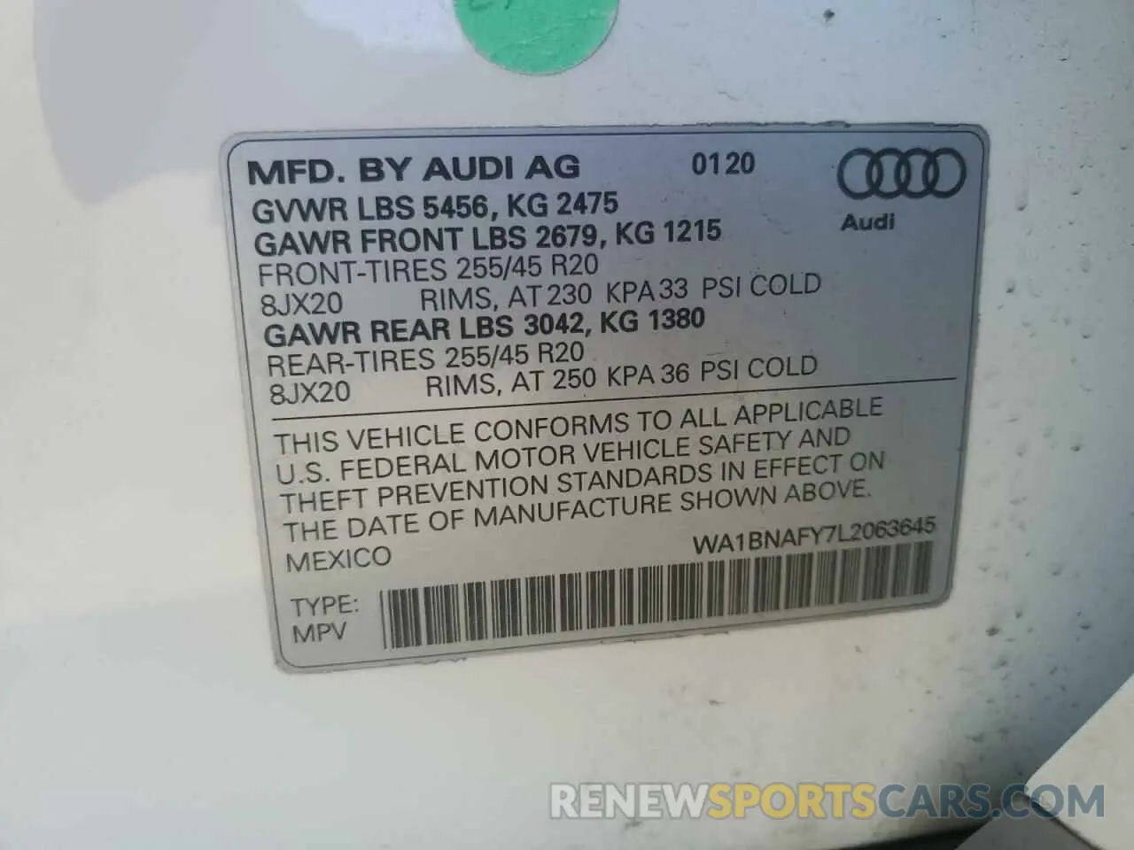 13 Photograph of a damaged car WA1BNAFY7L2063645 AUDI Q5 2020