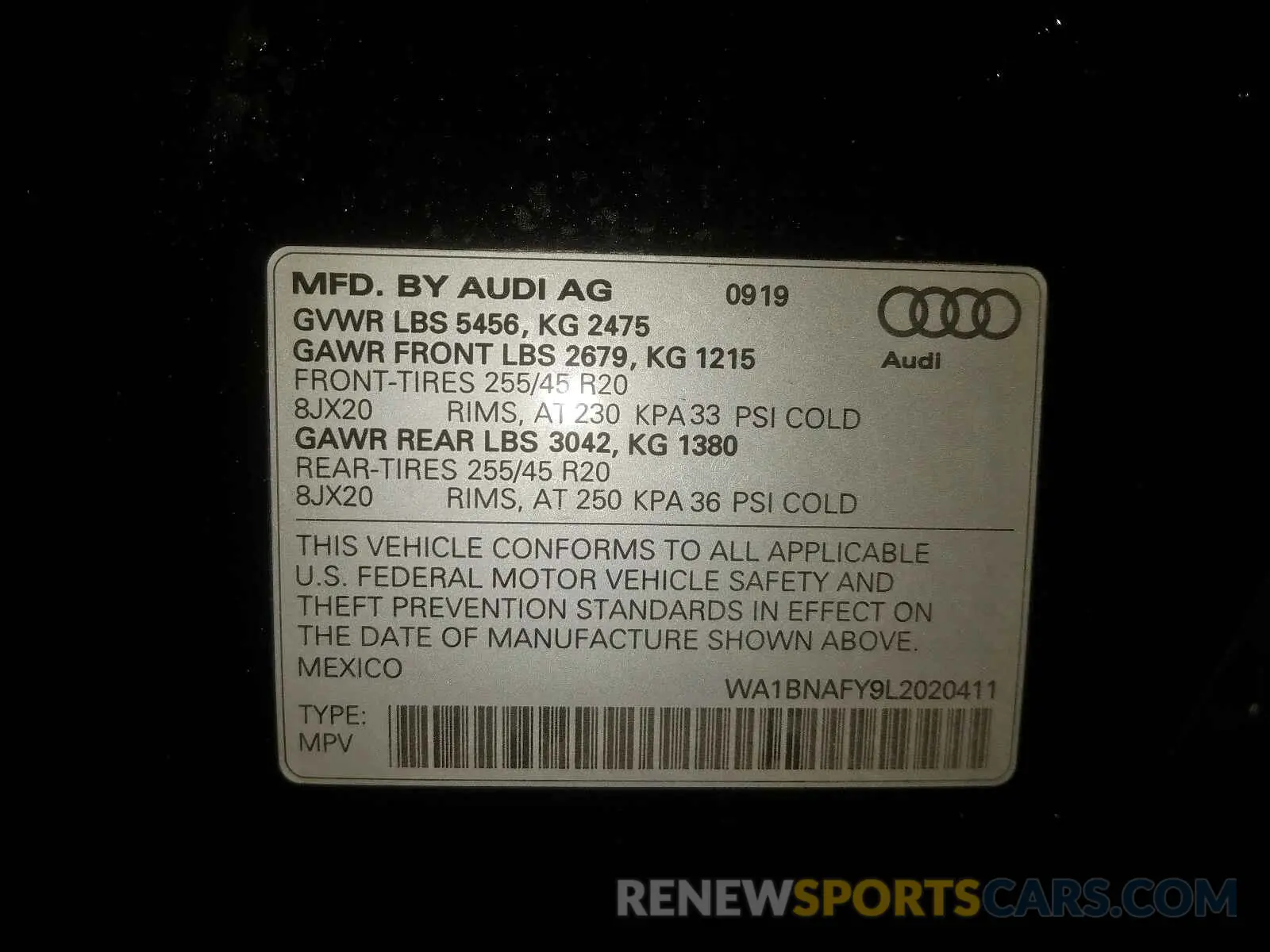 10 Photograph of a damaged car WA1BNAFY9L2020411 AUDI Q5 2020