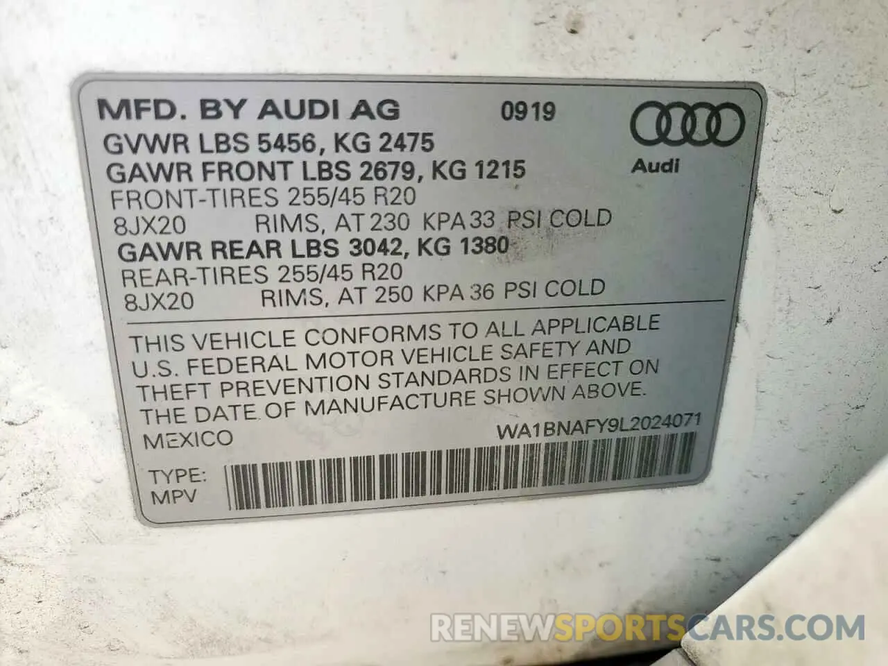 13 Photograph of a damaged car WA1BNAFY9L2024071 AUDI Q5 2020
