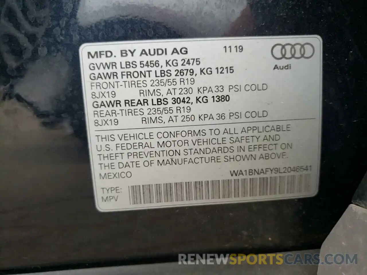 10 Photograph of a damaged car WA1BNAFY9L2046541 AUDI Q5 2020