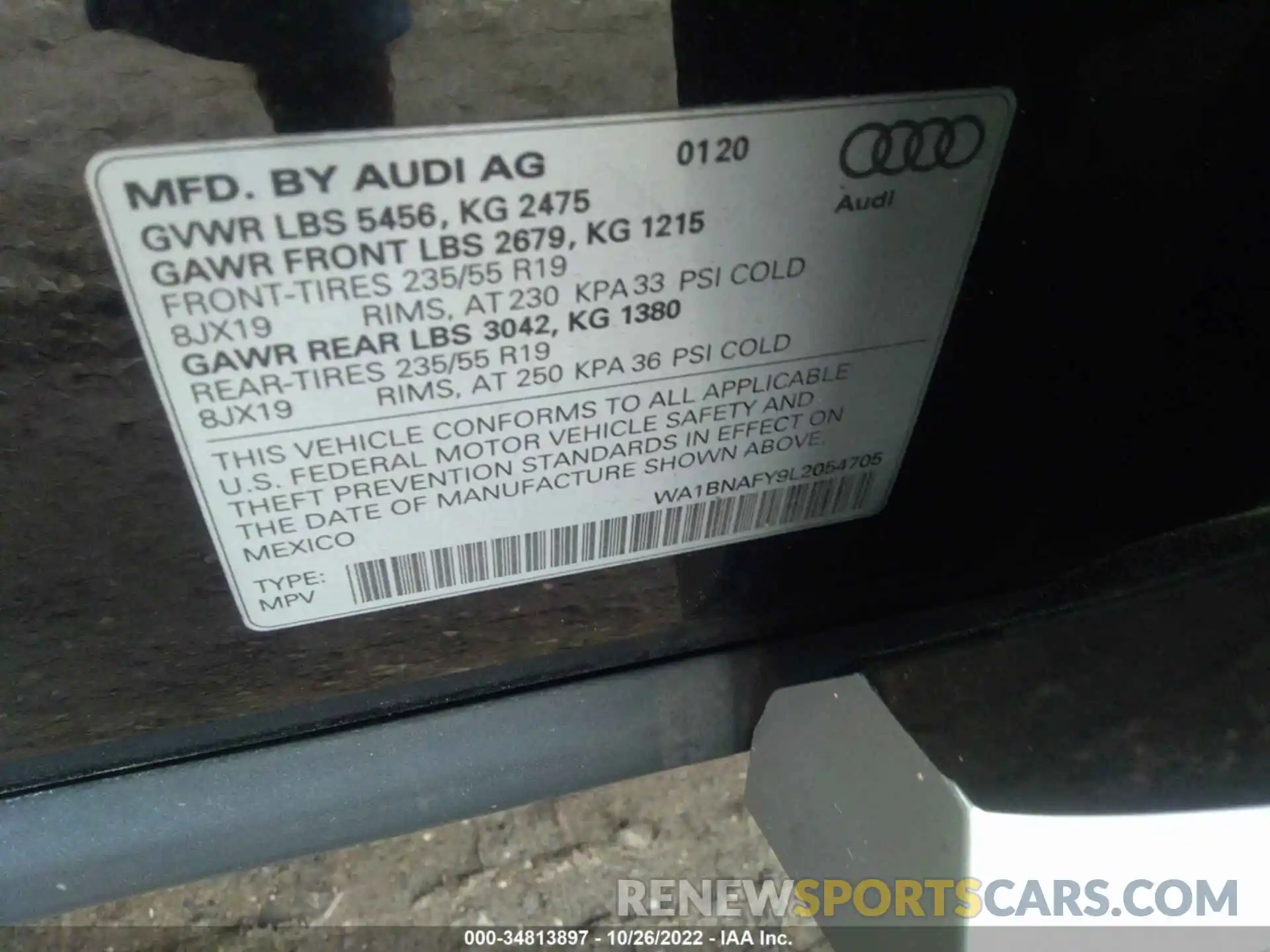 9 Photograph of a damaged car WA1BNAFY9L2054705 AUDI Q5 2020