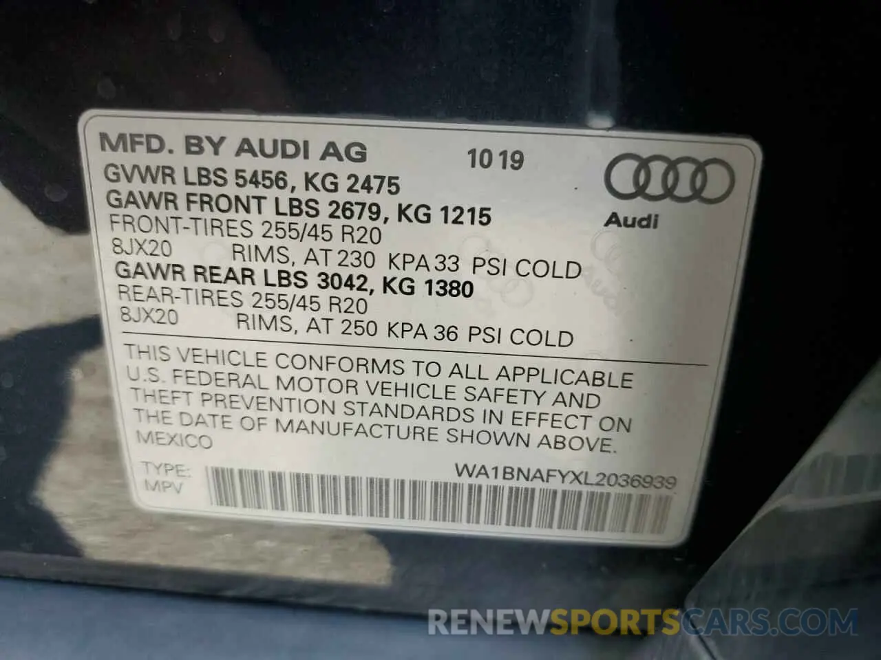 13 Photograph of a damaged car WA1BNAFYXL2036939 AUDI Q5 2020