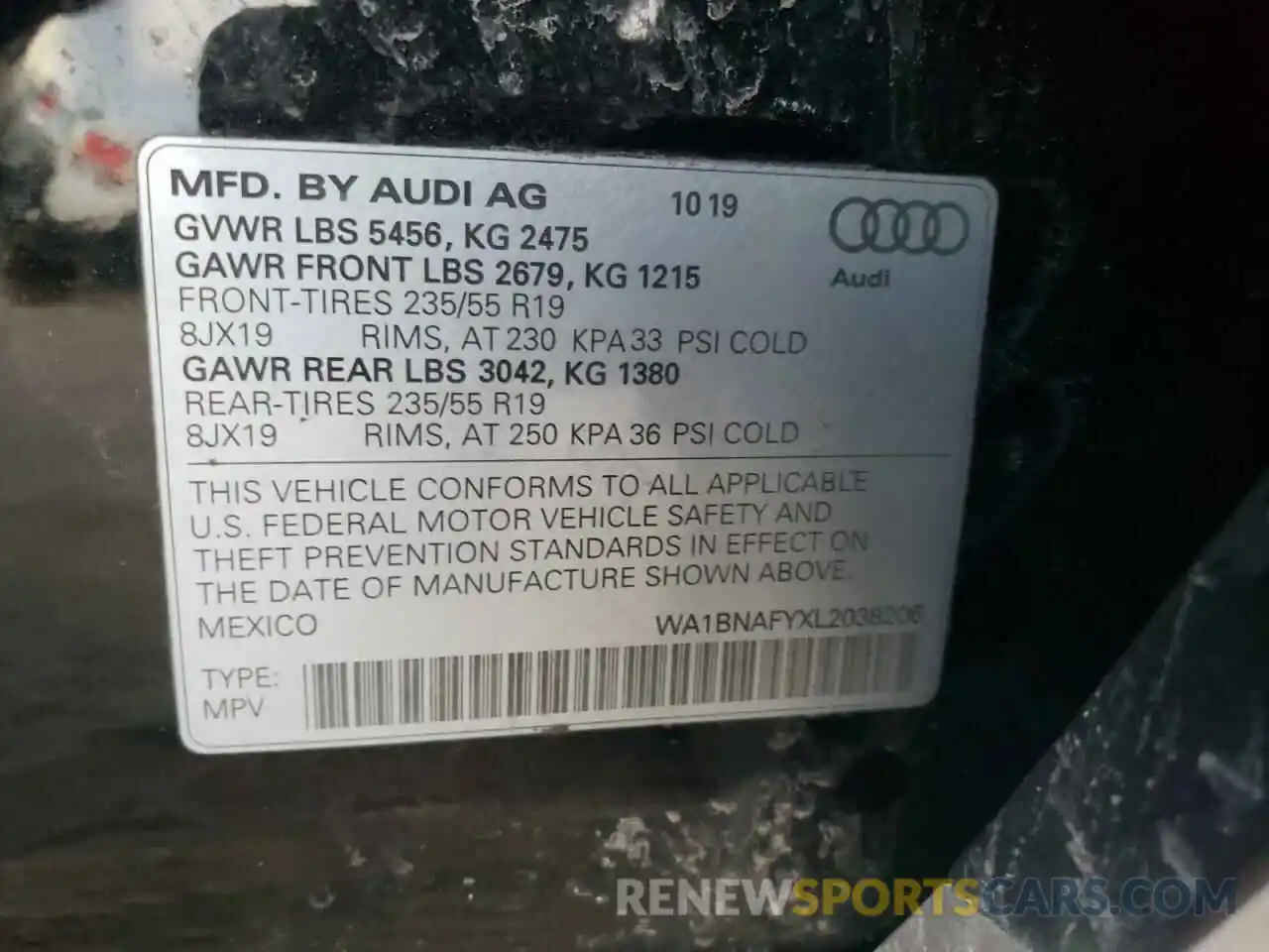 10 Photograph of a damaged car WA1BNAFYXL2038206 AUDI Q5 2020