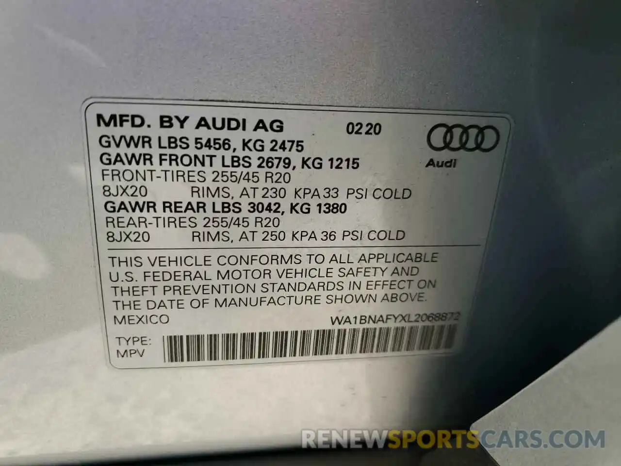 14 Photograph of a damaged car WA1BNAFYXL2068872 AUDI Q5 2020