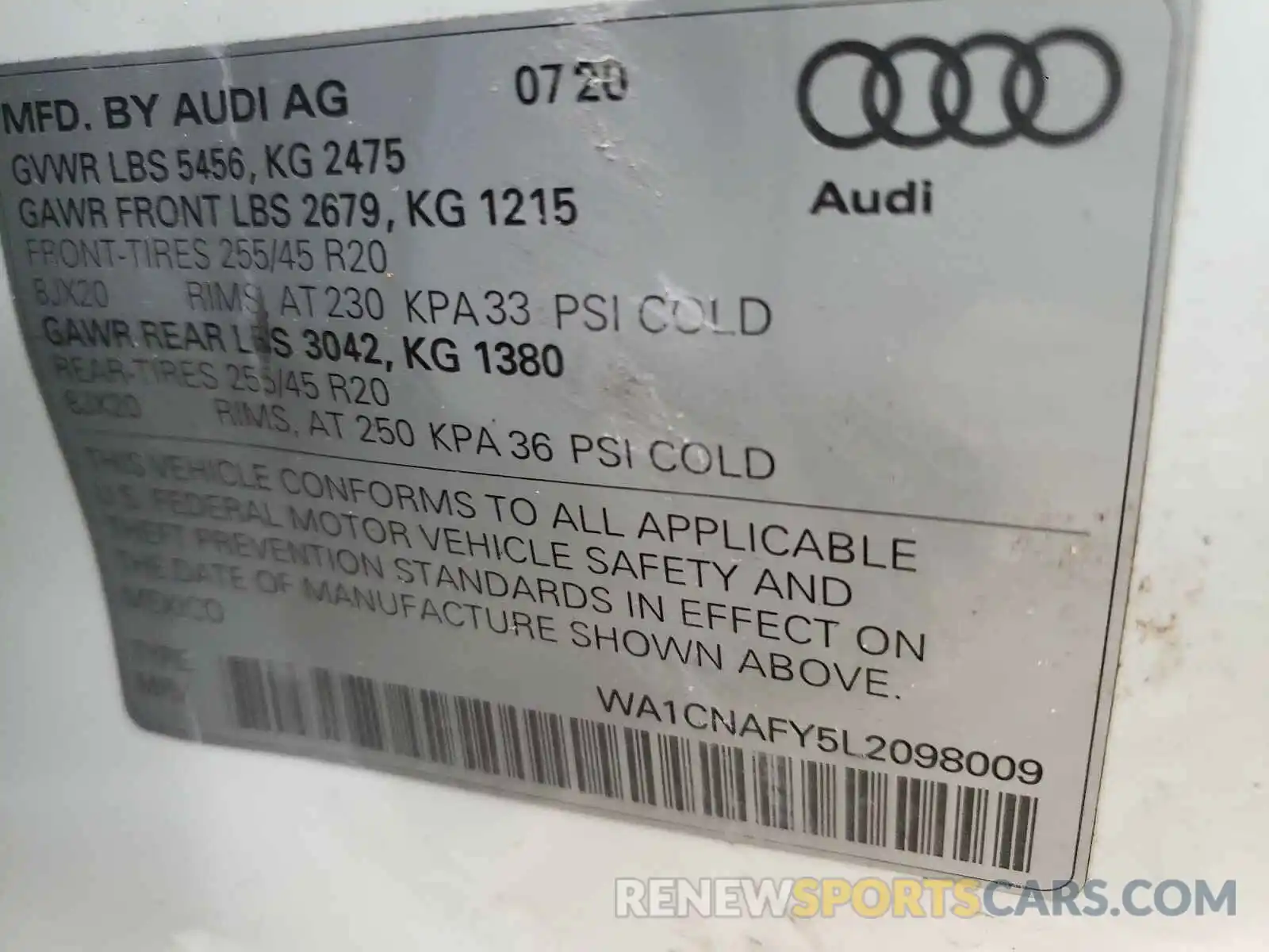 10 Photograph of a damaged car WA1CNAFY5L2098009 AUDI Q5 2020