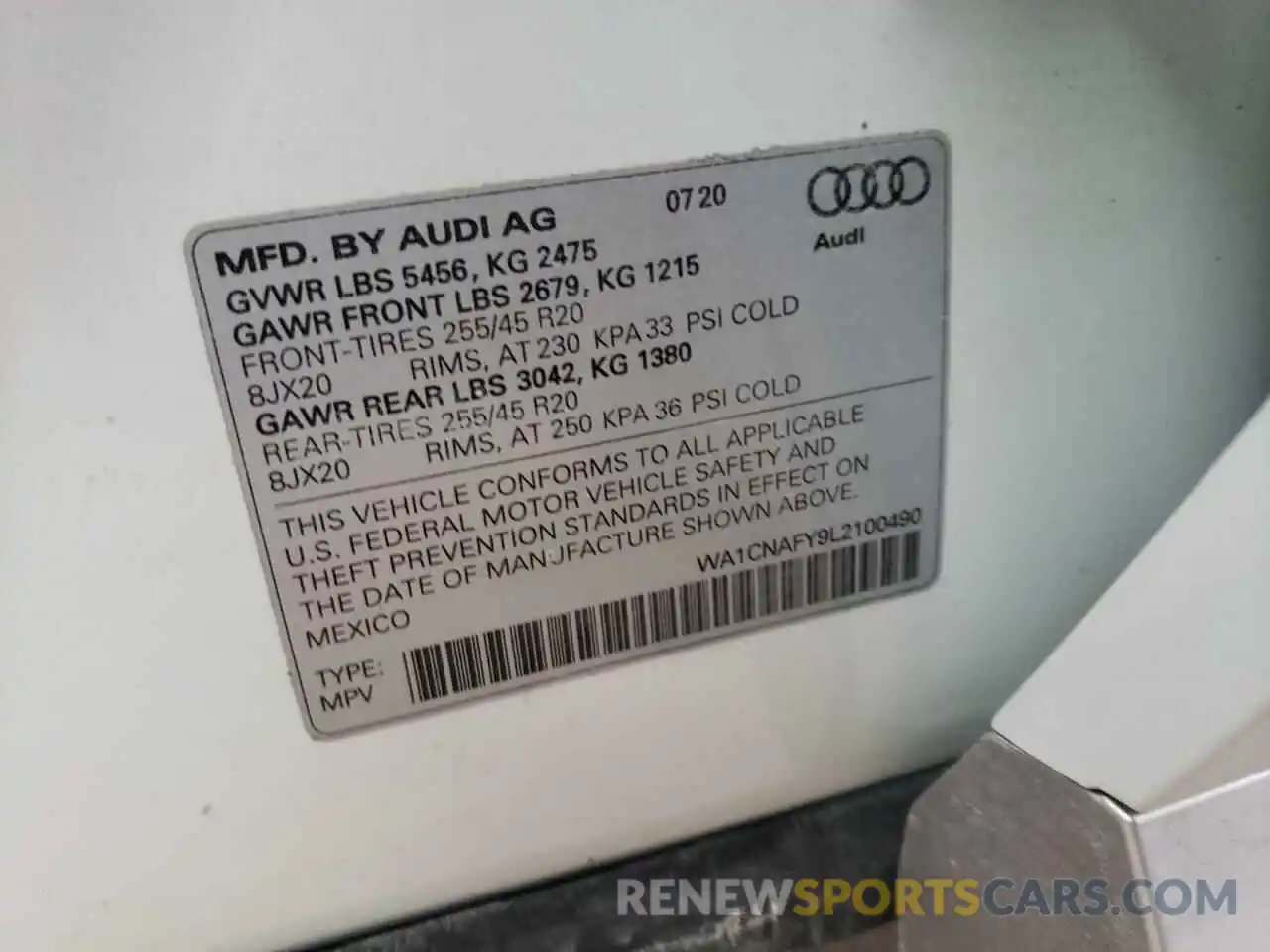 10 Photograph of a damaged car WA1CNAFY9L2100490 AUDI Q5 2020