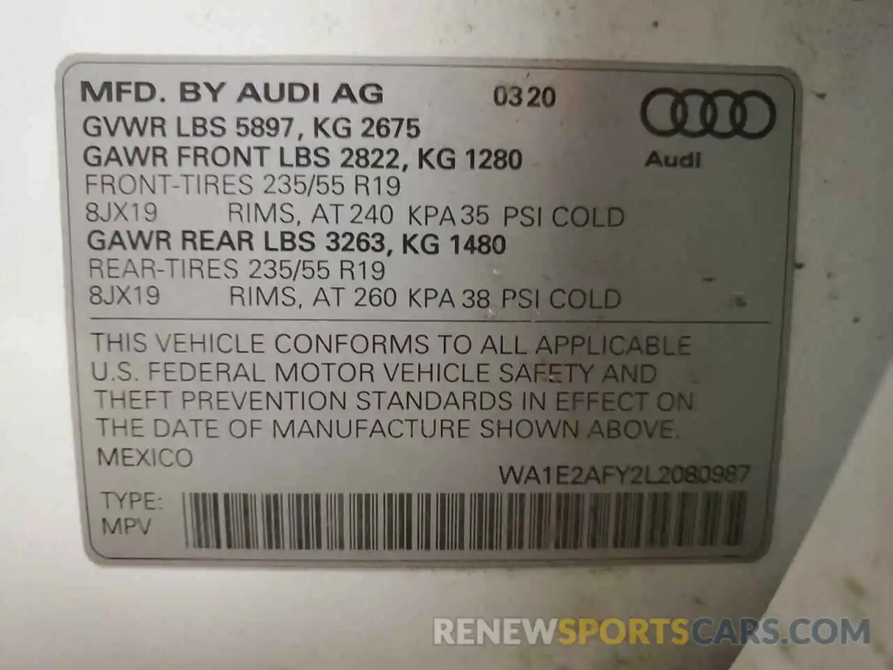 13 Photograph of a damaged car WA1E2AFY2L2080987 AUDI Q5 2020