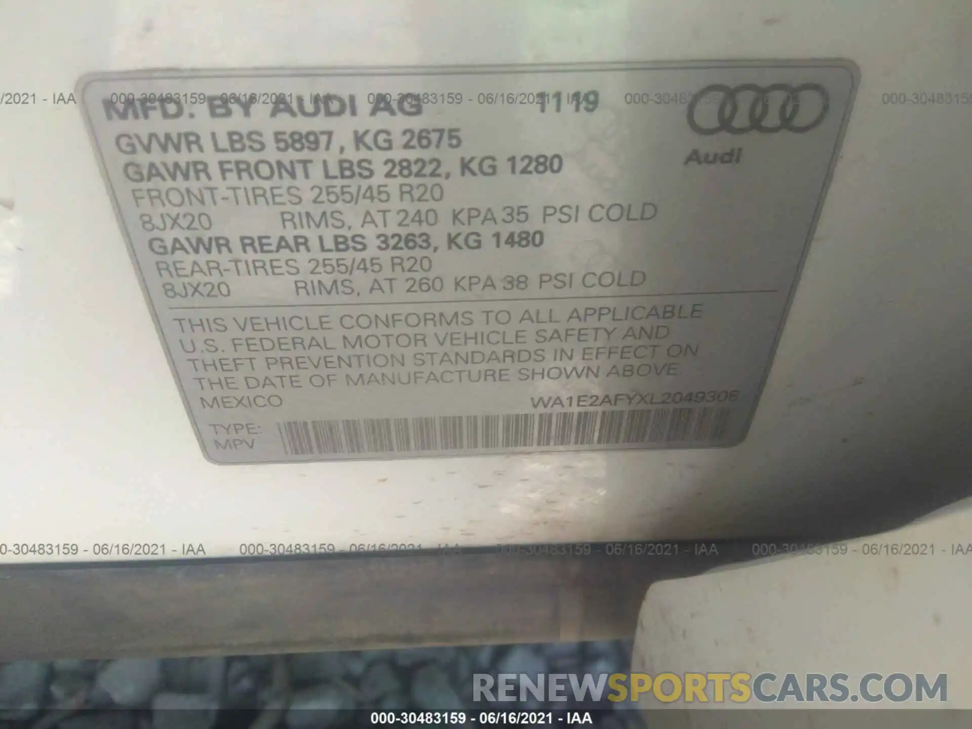 9 Photograph of a damaged car WA1E2AFYXL2049308 AUDI Q5 2020