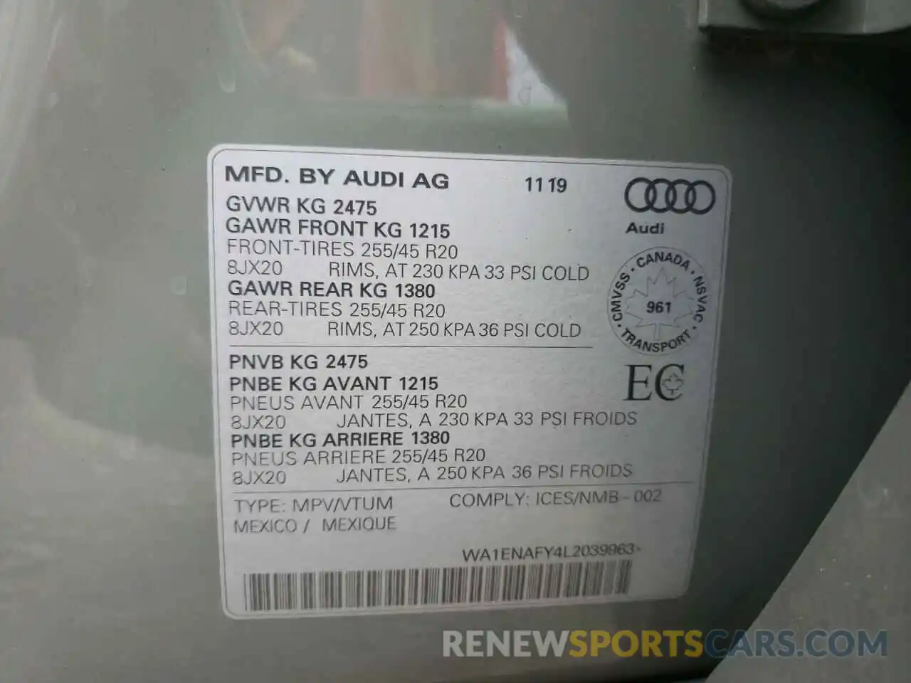 10 Photograph of a damaged car WA1ENAFY4L2039963 AUDI Q5 2020