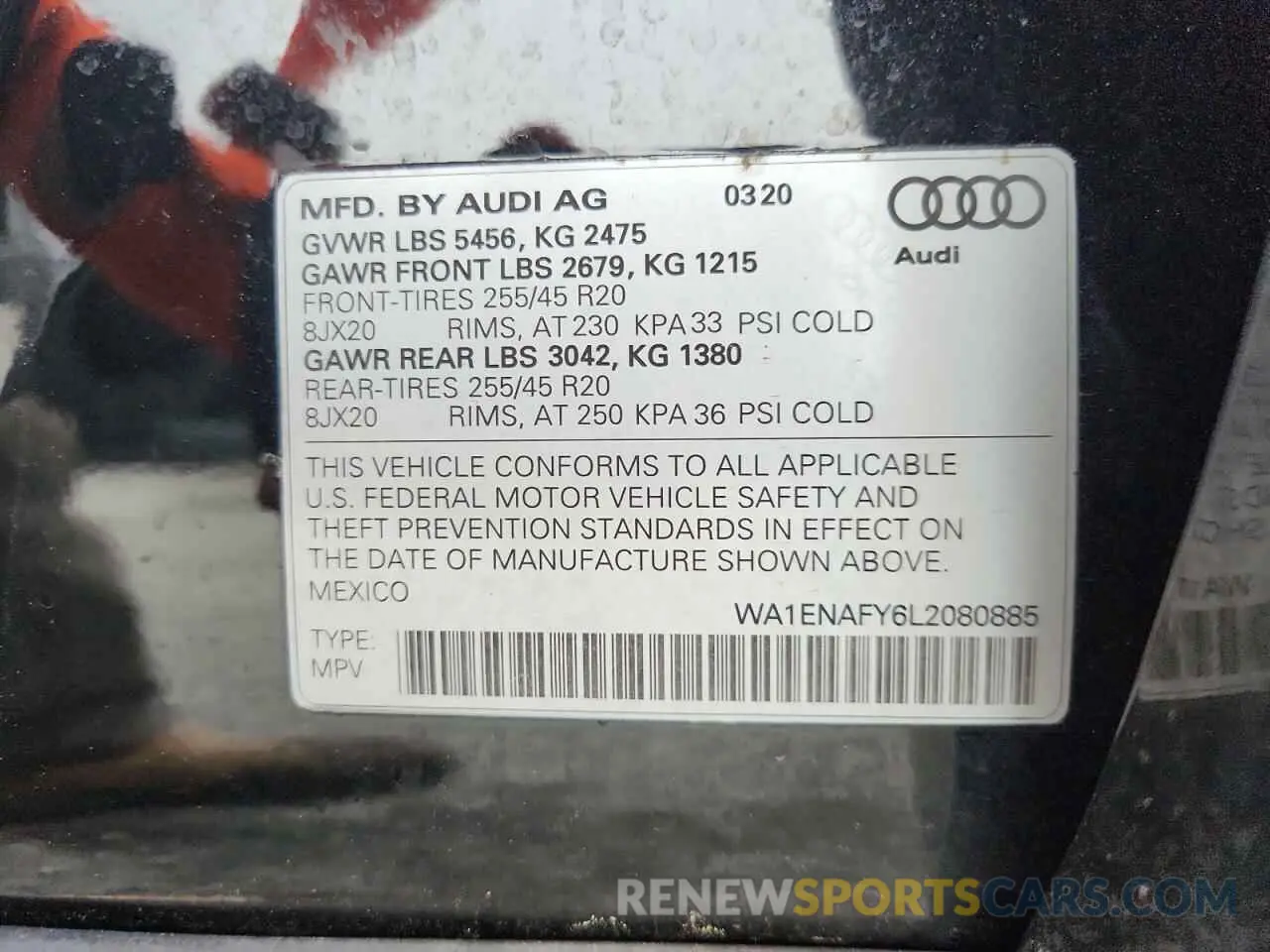 13 Photograph of a damaged car WA1ENAFY6L2080885 AUDI Q5 2020
