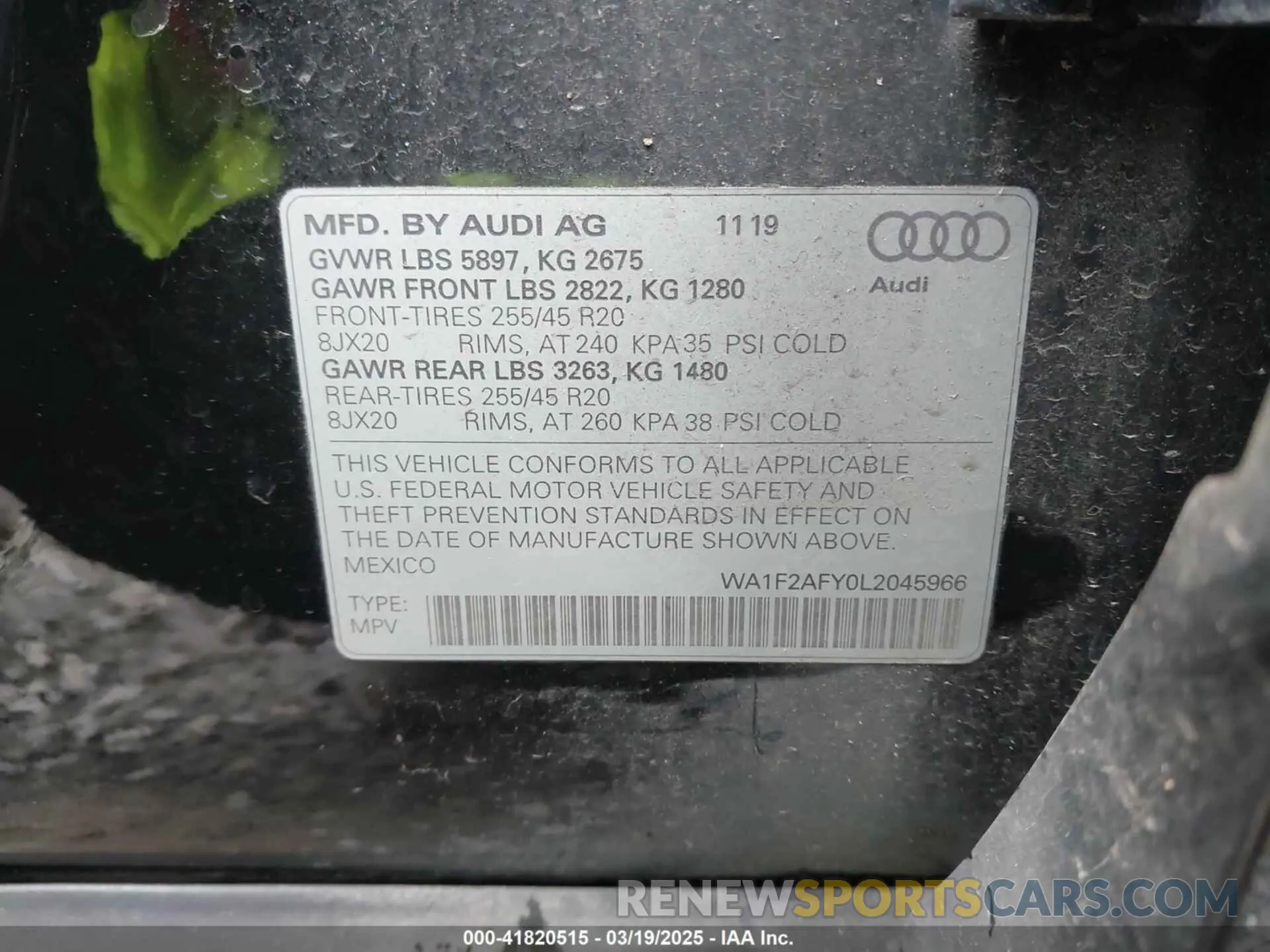 9 Photograph of a damaged car WA1F2AFY0L2045966 AUDI Q5 2020