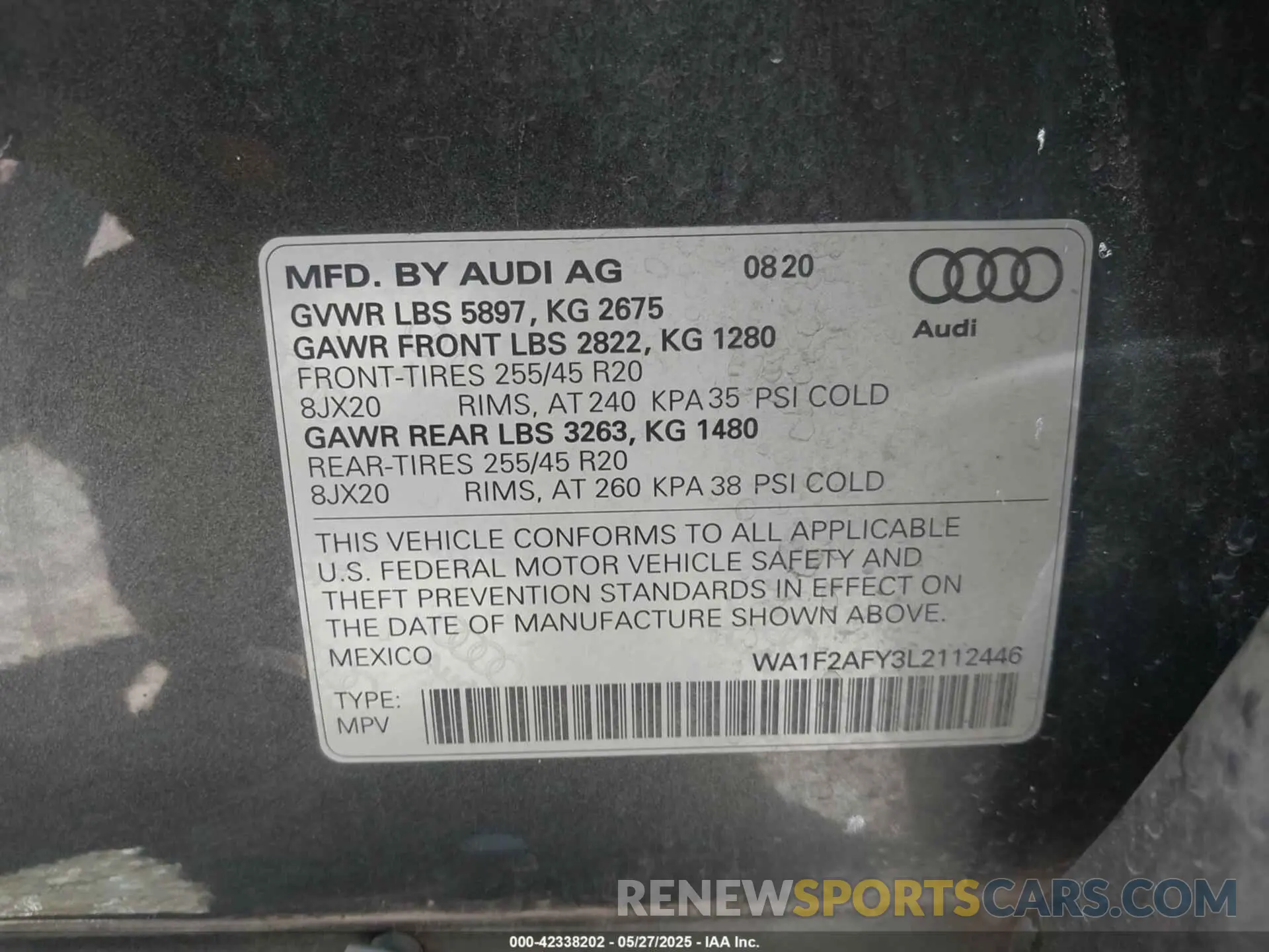 9 Photograph of a damaged car WA1F2AFY3L2112446 AUDI Q5 2020