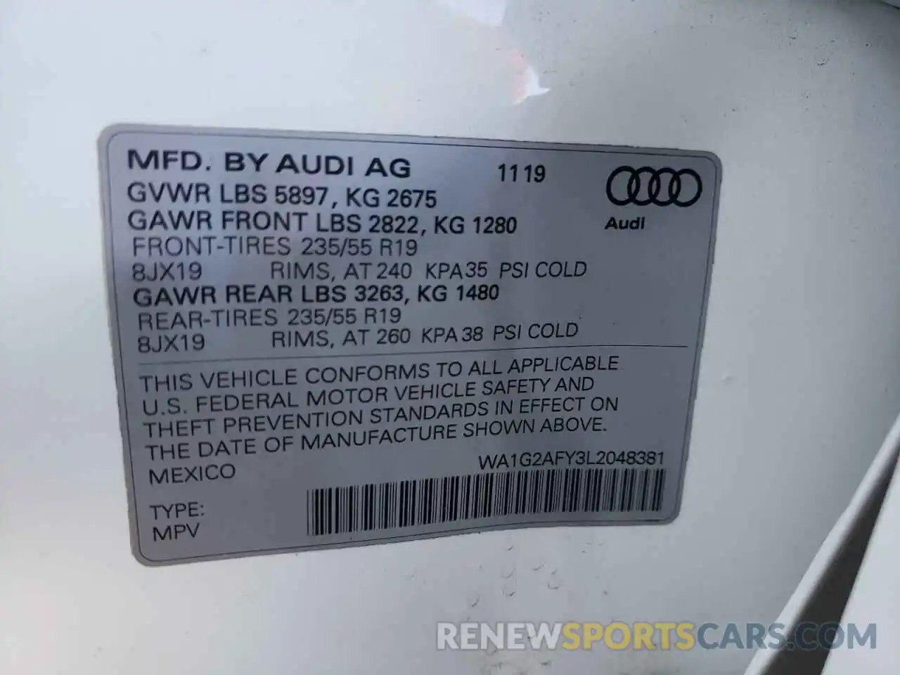 10 Photograph of a damaged car WA1G2AFY3L2048381 AUDI Q5 2020